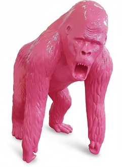 Abstract decorative sculpture in modern style designed as full pink colored shouting gorilla (A691B)