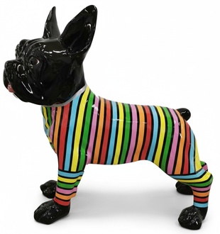 Abstract decorative black bulldog figure with colorful stripes 178 cm height