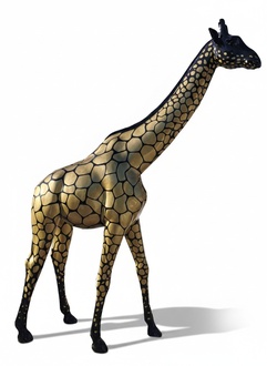 Abstract decorative sculpture of black/golden giraffe figure XXL 320 cm height