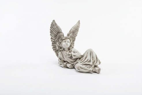 Decorative garden/outside little angel figure sculpture made of weather-resistant cement 27cm