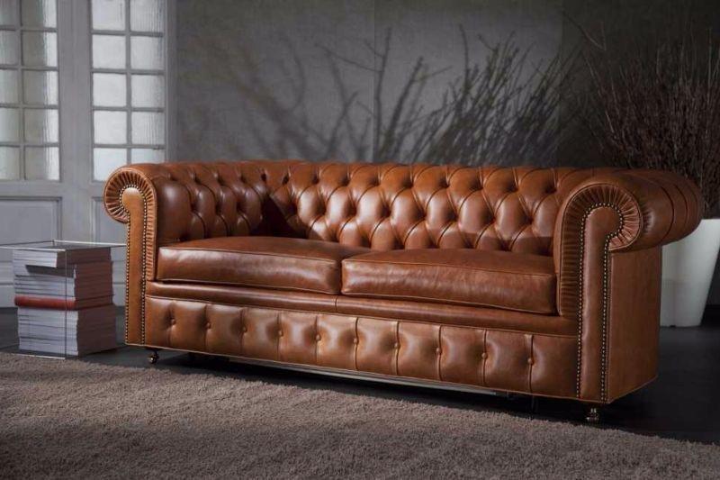 Chesterfield Sofa 3-Seater Brown Faux Leather Upholstery Premium Quality Couch With Cushions New