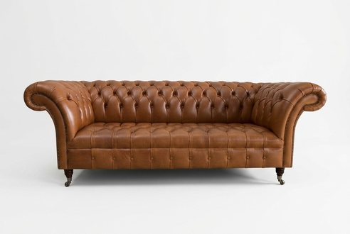 Antique brown Chesterfield couch sofa upholstery couches sofas leather textile 3 seater