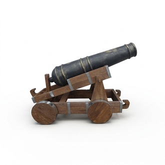 Decorative garden sculpture designed as cannon on wheels figure 200cm length