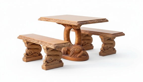 Antique Garden Style Furniture Rustic Stone Tables Patio Fish Shape Table PROSTY