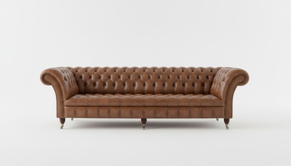 Chesterfield Sofa 4-Seater Brown Faux Leather Antique Style Couch Luxurious Design New