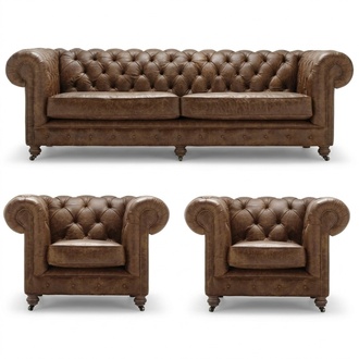 Antique Style Chesterfield Sofa Set Couch Upholstered Set Suites Leather Sofa
