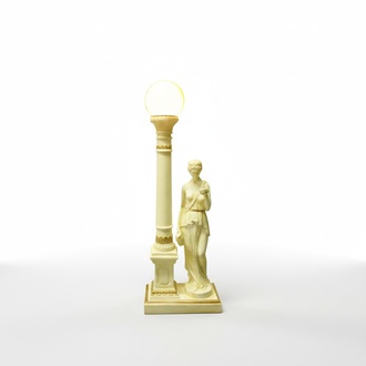 Antique greek column design shade table lamp with a decorative woman made of acrylic material
