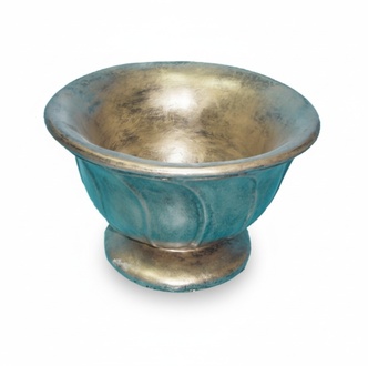Deco figure of a flower pot round vase bowl colored in dark green tones 24x37cm