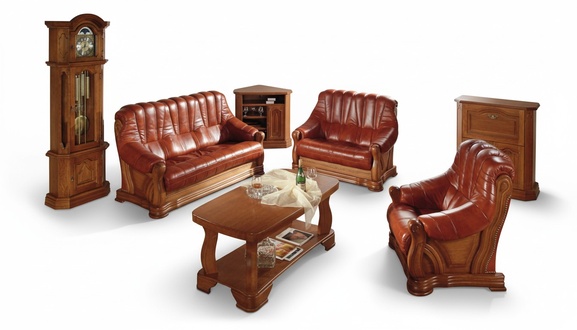 Antique style leather sofa set 3+1+1 seater Italian leather upholstery
