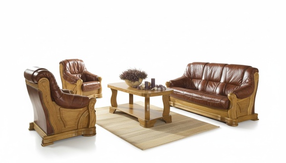 Antique style leather sofa set 3+1+1 seater Italian leather upholstery