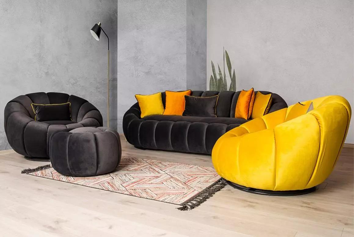 Luxury sofa set upholstered furniture three seater armchair stool 4tlg