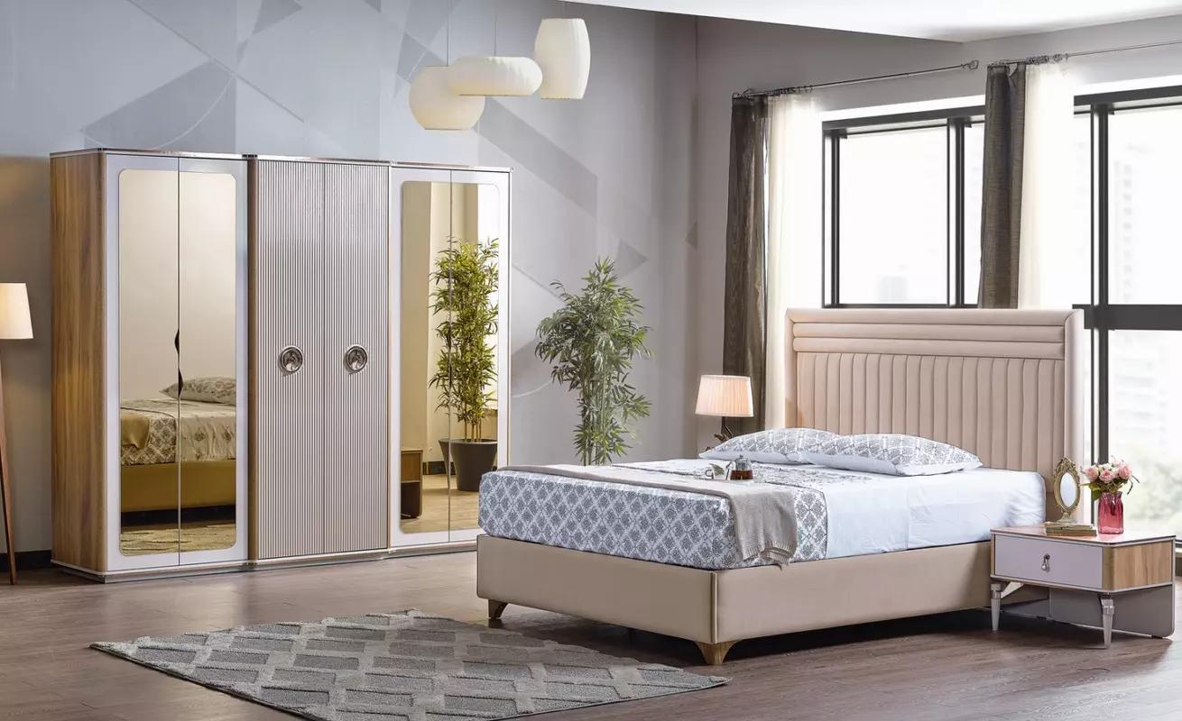 Modern Bedroom Set Bed 2x Nightstands Cabinet New Luxury