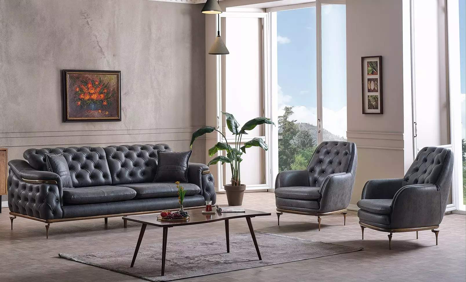 Stylish Chesterfield living room set sofa set couch 3+1+1 seater