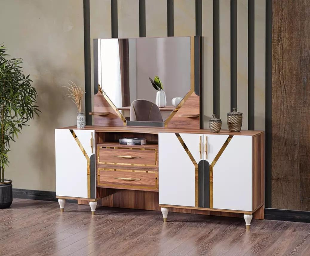 Sideboard cabinet brown high gloss furniture wood chest of drawers