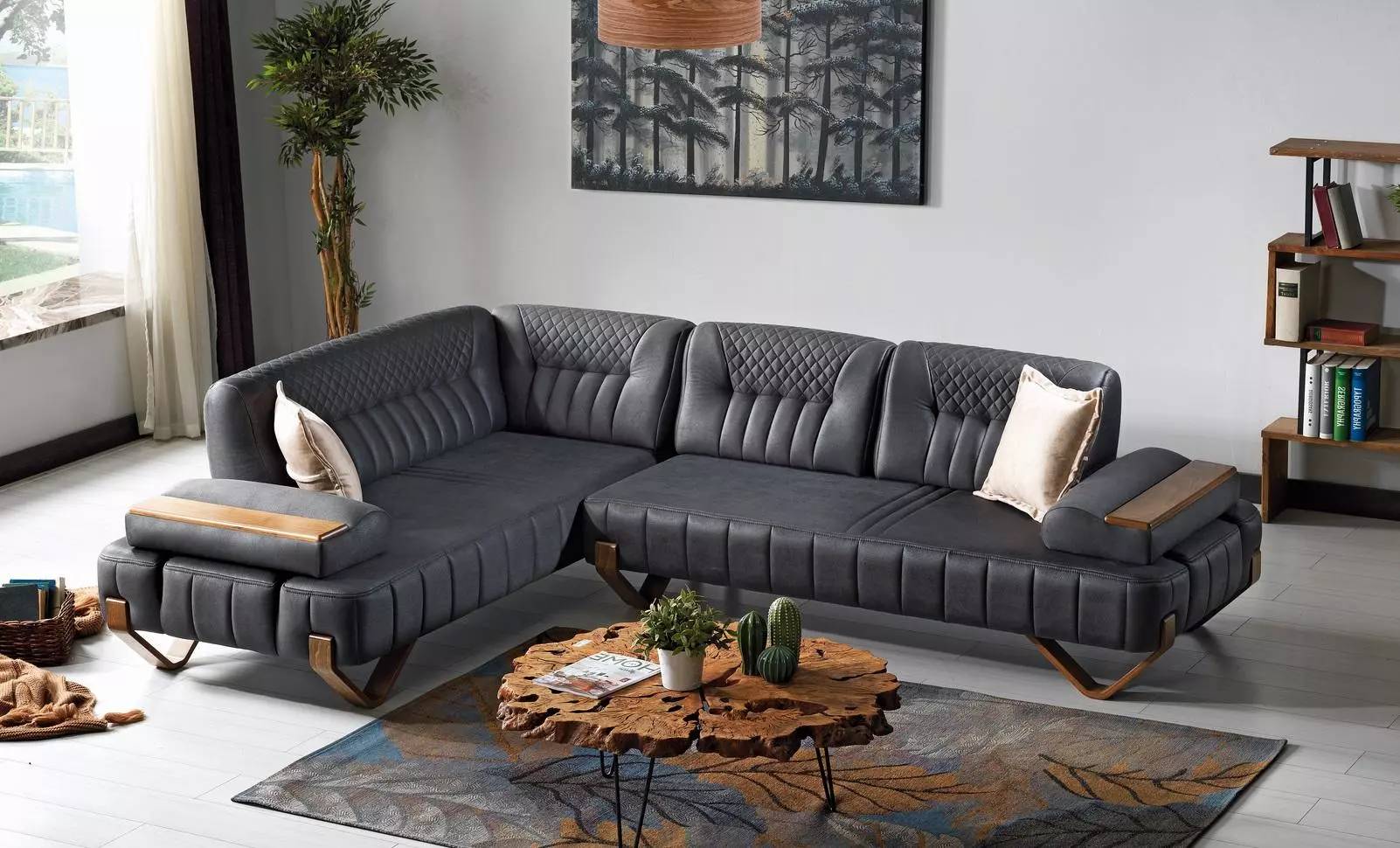 Corner Sofa L Shape Textile Corner Sofa Premium Couch L Shape Modern
