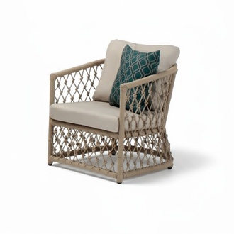 Beige Armchair Design Couch Sofa Relax Rattan Lounge Upholstered Seat Luxury