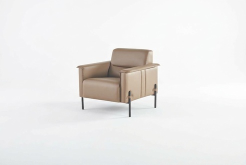 Beige armchair stainless steel modern leather wood 1-seater soft