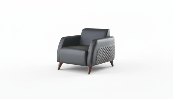 Black Armchair Leather Modern Wood Soft Armrests 1-Seater