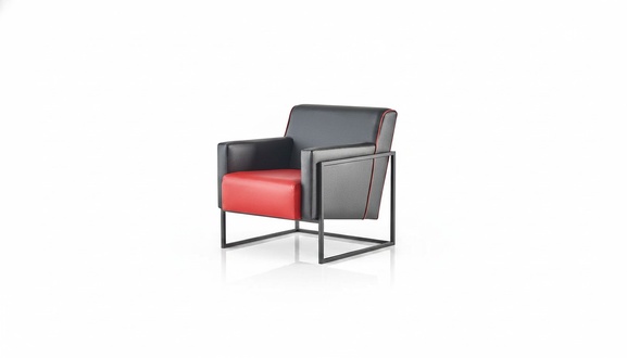 Armchair Black Red Chair Leather Modern Stainless Steel Wood 1-Seater