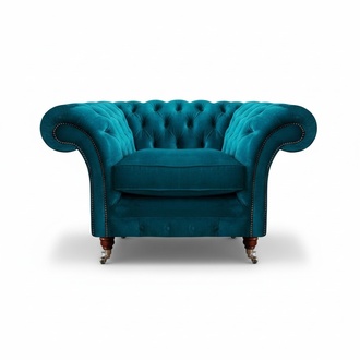 Blue Armchair Luxury Style Chesterfield Living Room Upholstery Fabric Modern Textile