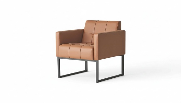 Brown Armchair Solid Color Office Modern Design Single Seat Stainless Steel