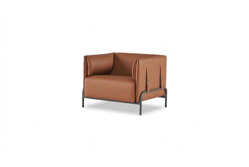 Brown Armchair Solid Color Modern Office Living Room Stainless Steel Legs