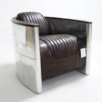 Armchair design genuine leather vintage luxury furniture upholstery aviator aircraft aluminum