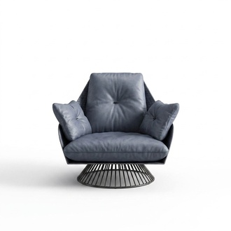 Armchair Design Gray Metal Relax Club Lounge Single Seater Upholstery Fabric Leather New