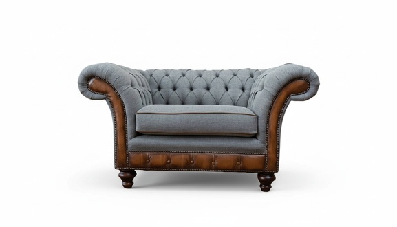 Armchair Design Relax Textile Lounge Luxury Gray Upholstery Seater Chesterfield