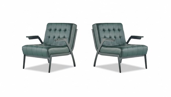 Green Armchair 1-Seater Recliner Modern Chesterfield Stainless Steel Leather