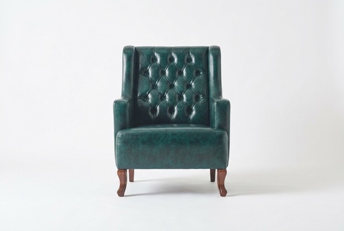 Green Chesterfield Armchair Classic Wood Leather 1-Seater with Buttons