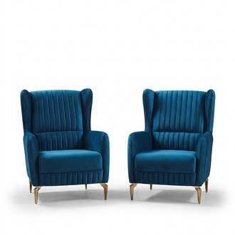 Armchair Hotel Furniture Lounge Club Cinema Lobby Furniture 2-piece Set Blue Design