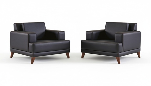 Armchair Leather Chair Black Modern Upholstered Cushion 1-Seater Wood