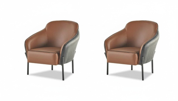 Modern Armchair Leather Stainless Steel Set Brown Black Recliner Stainless Steel