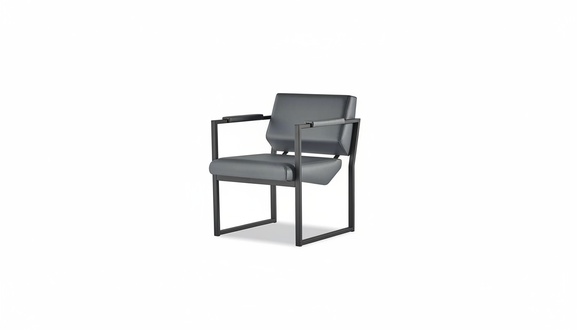Chair Office Chair Four-Sided Stainless Steel Black Solid Color 1-Seater Leather