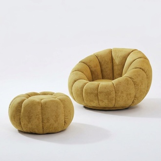 Armchair Seat Modern Design Living Room Yellow Luxury Upholstery Fabric New
