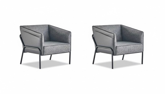 Armchair Set Armchair Leather Textiles Stainless Steel Modern 1-Seater Gray Wood