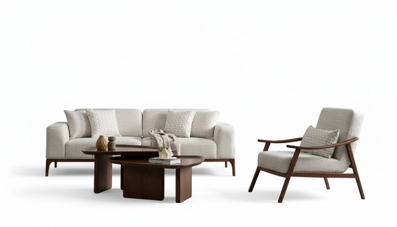 Armchair Sofa 3-Seater Coffee Table Set White Modern Sofa Sofa Set Upholstered