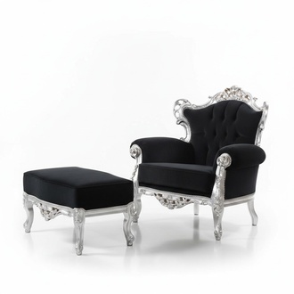 Armchair + Stool Upholstery Armchair Design Luxury Classic Baroque Rococo Real wood