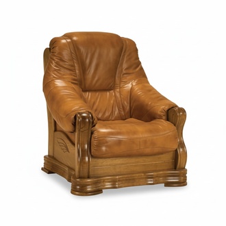 Armchair TV Wood Armchair Genuine Leather Upholstered Seat Lounge Club Furniture New