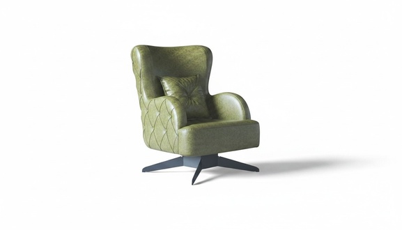 Armchair Upholstered 1-Seater Green Cushion Solid Color Classic Style Leather Wood