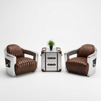 Side Table Vintage Leather Furniture Aluminium Silver Alu Table