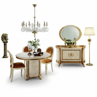 Dining room set of round table & 4x chairs in art nouveau italian furniture arredoclassic™