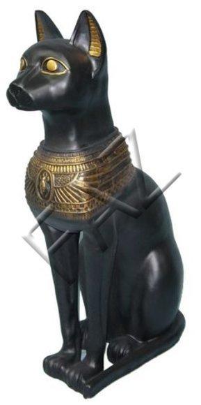 Ancient egyptian decorative sculpture designed as black sitting cat 73cm height