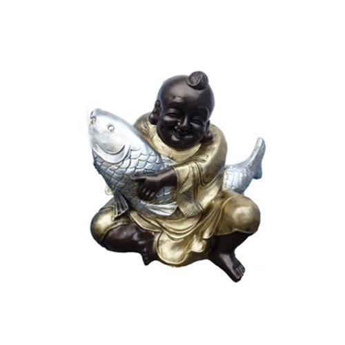 Decorative figure of Budai with a fish chinese statue sculpture 33 cm height (B42)
