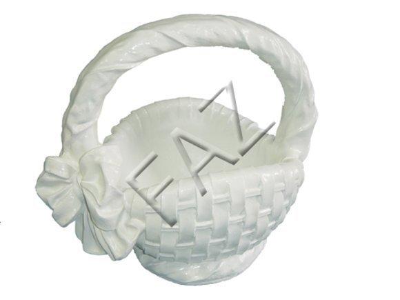 Decorative gloss full white colored sculpture designed as basket with a bow 46cm height