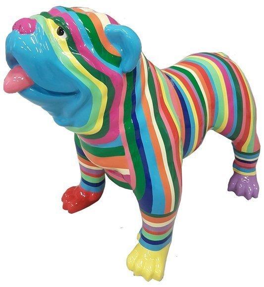 Multi-colored decorative sculpture designed as gloss standing dog with stripes 74x90cm