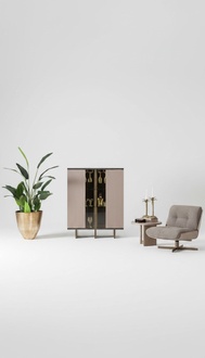 Bar cabinet group display cabinet armchair wood beige cabinet living room 2pcs
