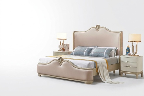 Baroque Bedroom Set Bed 180x200cm Bedside Tables 2x Wood Classic