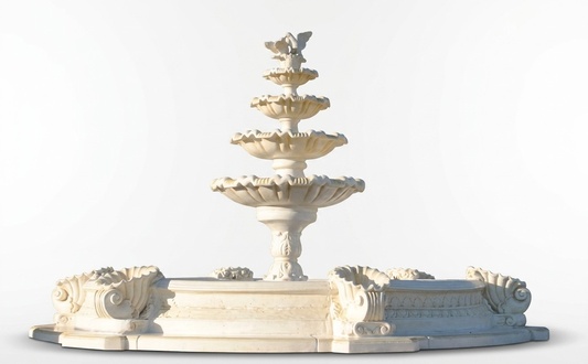 Ornamental basin fountain with 5-round decorative bowls made of weather-resistant cement